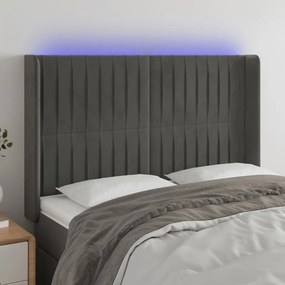 vidaXL Cabeceira de cama c/ LED veludo 147x16x118/128 cm cinza-escuro