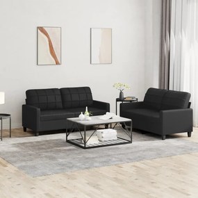 3201358 vidaXL 2 pcs conjunto de sofás com almofadões couro artificial preto