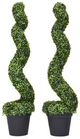 Planta Artificial Espiral de Madeira 120 cm PE Artificial Folhas e Pote de PP Cheio de Cimento para Interior e Exterior