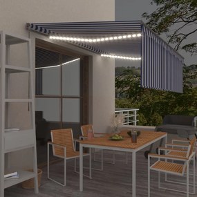 vidaXL Toldo retrátil manual com estore/LED 4,5x3 m azul e branco