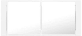Armário espelhado casa de banho LED 100x12x45cm acrílico branco