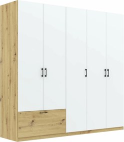 Roupeiro Bristol 211, Carvalho Artisan, Branco, 210x225x54cm, 143.2 kg, Portas para roupeiro: Com dobradiças, Número de prateleiras: 4, Número de prateleiras: 4