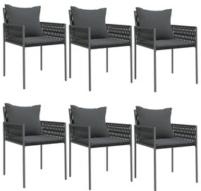 7 pcs conjunto de jantar p/ jardim c/ almofadões vime PE e aço