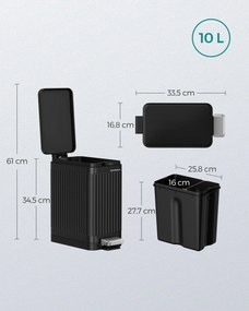 Caixote do lixo para casa de banho 10 litros com tampa Preto