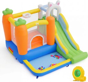Castelo insuflável infantil com tema de coelho Com soprador de 550 W, com escorrega, piscina de bolas, parede de escalada, saco de transporte, para cr