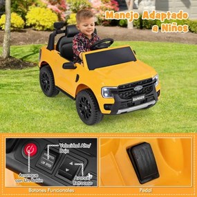Carro elétrico infantil 12V com controle remoto Faróis LED Partida com um botão para crianças de 3 a 6 anos 64 x 105 x 60 cm Amarelo