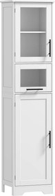 HOMCOM Coluna Casa de Banho com Porta de Vidro Prateleiras Ajustáveis Gaveta para Espaços Pequenos 40x31x170 cm Branco | Aosom Portugal
