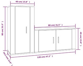 2 pcs conjunto móveis de TV derivados de madeira cinza cimento