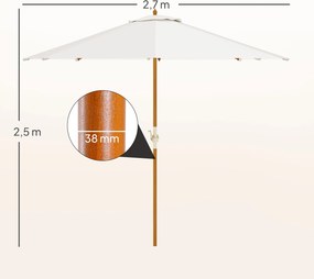 Guarda-sol redondo para exterior, Ø 2,7 x 2,5 m, com manivela para abrir e fechar, mastro em madeira, lona de 180 g/m², bege