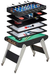 Mesa Multi Jogos para Crianças acima de 7 Anos Mesa de Jogos 6 em 1 com Rodas Bilhar Matraquilho Ping Pong Lançamento de Anéis Hóquei no Gelo e Air Hó