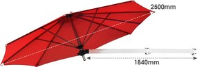 Guarda-sol montado na parede 250 cm x 184 cm  com poste ajustável e inclinável resistente para jardim, varanda, pátio Vermelho