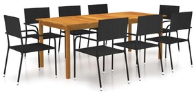 vidaXL 9 pcs conjunto de jantar para jardim preto