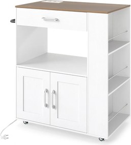Carrinho de cozinha 75 x 46 x 90,5 cm com Estação de carregamento e rodas com travão Cesto duplo Branco + Natural