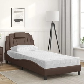 Cama com colchão 90x190 cm couro artificial castanho