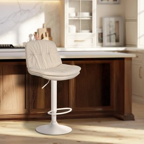 Banco de bar em tecido com estrutura branca 92-113 x 46 x 54 cm cor creme