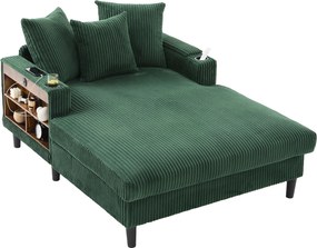 Chaise-longue multifuncional em veludo cotelê, Verde | AOSOM Portugal