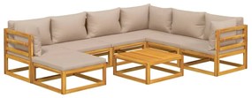 8pcs conj. lounge jardim madeira c/almofadões cinza-acastanhado