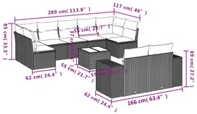 10 pcs conj. sofás jardim com almofadões vime PE castanho