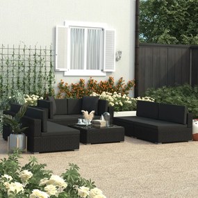 vidaXL 7 pcs conjunto lounge de jardim c/ almofadões vime PE preto