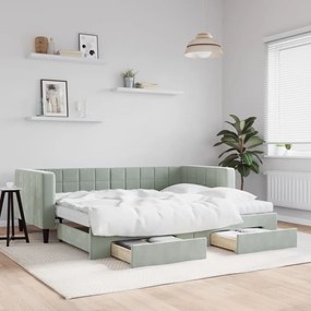 Sofá-cama c/ gavetão e gavetas 90x190 cm veludo cinzento-claro