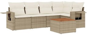 6 pcs conjunto de sofás p/ jardim com almofadões vime PE bege
