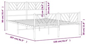 Estrutura de cama com cabeceira e pés 150x200 cm metal branco