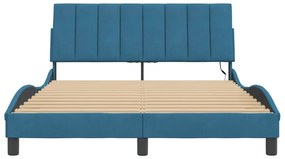 Estrutura de cama c/ luzes LED 120x200 cm veludo azul