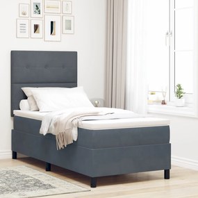 Cama Box Spring vidaXL com Colchão Cinza Escuro 90x200 cm Veludo
