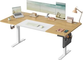 Secretária elétrica com regulação elétrica da altura, 180 x 80 x (72-120) cm cor Carvalho natural - Branco