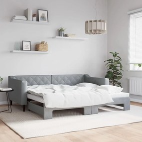Sofá-cama com gavetão 90x190 cm tecido cinzento-claro