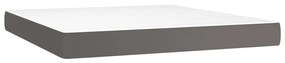 Cama box spring c/ colchão/LED 160x200cm couro artificial cinza