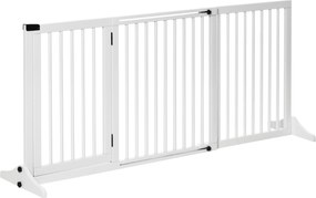 PawHut Barreira de Segurança Extensível 3 Peças 113-166x36x71cm com Estrutura de Madeira e Suporte de Pé Branco | Aosom Portugal