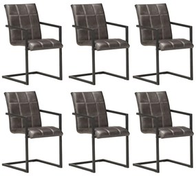 Cadeiras de jantar cantilever 6 pcs couro genuíno cinzento