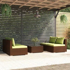 vidaXL 5 pcs conjunto lounge jardim c/ almofadões vime PE castanho
