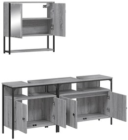 3 pcs Conjunto móveis casa de banho madeira proc. cinza sonoma