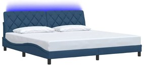 Estrutura de cama com LED sem colchão 200x200 cm tecido azul