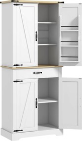 Armário de cozinha tipo aparador, 4 portas, 6 prateleiras com porta, 1 gaveta e prateleiras ajustáveis, 76,5 x 40 x 181 cm, branco