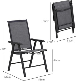 Conjunto de 2 Cadeiras Dobráveis para Exterior Cadeiras para Jardim com Textilene e Metal  58x64x94 cm Cinza Escuro