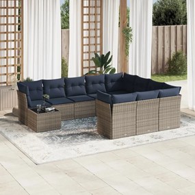 vidaXL 11 pcs conjunto sofás de jardim c/ almofadões vime PE cinzento