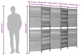 Biombo de divisão 5 painéis vime PE castanho