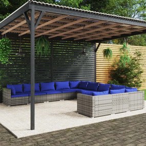 vidaXL 11 pcs conjunto lounge de jardim c/ almofadões vime PE cinzento