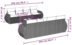 9 pcs conjunto de sofás p/ jardim com almofadões vime PE bege