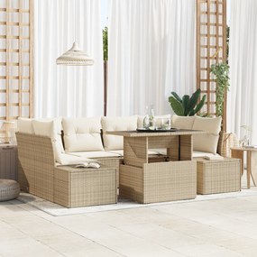 Conjunto de Sofá de Jardim de 7 Peças com Almofadas em Bege e Rattan P