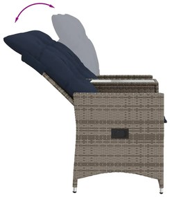 Sofá de jardim reclinável de 2 lugares com Mesa em vime sintético cinz