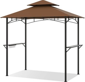 Tenda jardim para churrasqueira (NÃO INCLUIDA) de dois andares com 2 prateleiras e 7 ganchos, estrutura metálica e toldo flexível para jardim ou terra