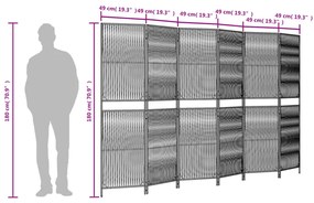 Biombo de divisão 6 painéis vime PE castanho