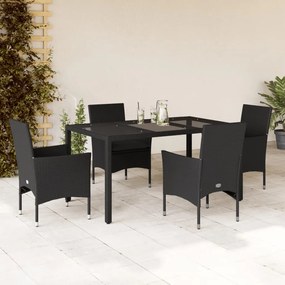 vidaXL 5 pcs conjunto jantar jardim c/ almofadões vime PE/vidro preto