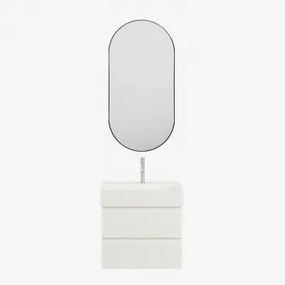 Conjunto De Móvel De Casa De Banho Em Madeira E Chapa De Freixo Com Lavatório Integrado Ona Branco & Ovale Led E Antifog Preto 50x100 Cm - Sklum