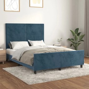 Estrutura de cama sem colchão 140x200 cm veludo azul-escuro