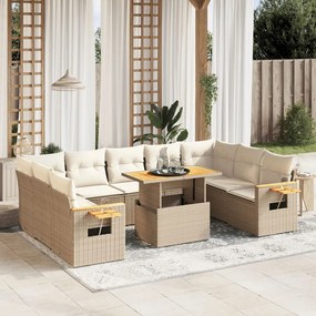 10 pcs conjunto de sofás p/ jardim com almofadões vime PE bege